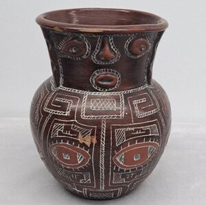 Vintage Brazilian Marajoara Art Terracotta Face Vase, Amazon Pottery, Pre-Owned